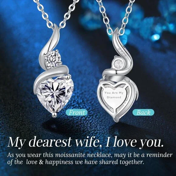 Moissanite Heart Pendant Necklaces for Women, 925 Sterling Silver Necklace with